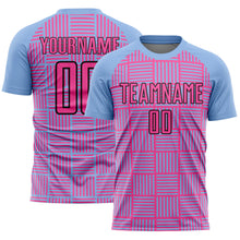 Load image into Gallery viewer, Custom Light Blue Pink-Black Lines Sublimation Soccer Uniform Jersey