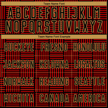 Load image into Gallery viewer, Custom Red Black-Old Gold Lines Sublimation Soccer Uniform Jersey