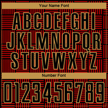 Load image into Gallery viewer, Custom Red Black-Old Gold Lines Sublimation Soccer Uniform Jersey