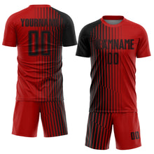 Load image into Gallery viewer, Custom Red Black Lines Sublimation Soccer Uniform Jersey