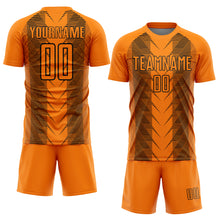 Load image into Gallery viewer, Custom Bay Orange Black Lines Sublimation Soccer Uniform Jersey
