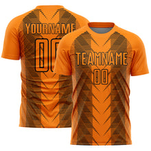 Load image into Gallery viewer, Custom Bay Orange Black Lines Sublimation Soccer Uniform Jersey