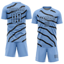 Charger l'image dans la galerie, Custom Light Blue Black Lines And Dots Sublimation Soccer Uniform Jersey