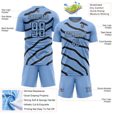 Charger l'image dans la galerie, Custom Light Blue Black Lines And Dots Sublimation Soccer Uniform Jersey