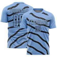 Charger l'image dans la galerie, Custom Light Blue Black Lines And Dots Sublimation Soccer Uniform Jersey