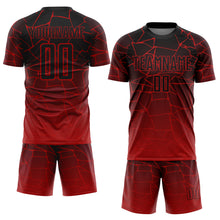 Load image into Gallery viewer, Custom Red Black Lines Sublimation Soccer Uniform Jersey