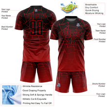 Load image into Gallery viewer, Custom Red Black Lines Sublimation Soccer Uniform Jersey