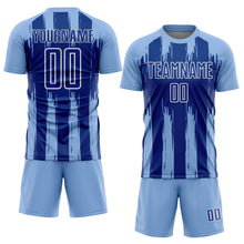 Charger l'image dans la galerie, Custom Light Blue Royal-White Abstract Stripes Sublimation Soccer Uniform Jersey