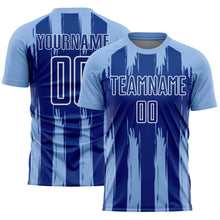 Charger l'image dans la galerie, Custom Light Blue Royal-White Abstract Stripes Sublimation Soccer Uniform Jersey