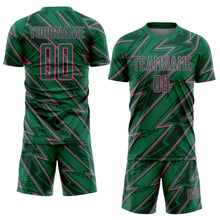 Load image into Gallery viewer, Custom Kelly Green Pink Lightning Sublimation Soccer Uniform Jersey