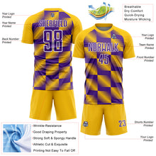 Загрузить изображение в средство просмотра галереи, Custom Yellow Purple-White Lines Sublimation Soccer Uniform Jersey