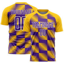 Загрузить изображение в средство просмотра галереи, Custom Yellow Purple-White Lines Sublimation Soccer Uniform Jersey