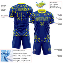 Загрузить изображение в средство просмотра галереи, Custom Royal Neon Yellow Geometric Shapes Sublimation Soccer Uniform Jersey