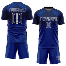 Load image into Gallery viewer, Custom Royal Navy-White Dripping Splatter Art Sublimation Soccer Uniform Jersey