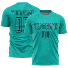 Load image into Gallery viewer, Custom Aqua Black Geometric Shapes Sublimation Soccer Uniform Jersey