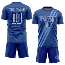 Load image into Gallery viewer, Custom Royal White Diagonal Lines Sublimation Soccer Uniform Jersey
