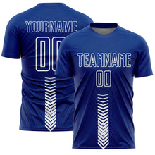 Load image into Gallery viewer, Custom Royal White Arrow Shapes Sublimation Soccer Uniform Jersey
