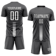 Загрузить изображение в средство просмотра галереи, Custom Steel Gray White-Black Arrow Shapes Sublimation Soccer Uniform Jersey