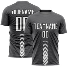 Загрузить изображение в средство просмотра галереи, Custom Steel Gray White-Black Arrow Shapes Sublimation Soccer Uniform Jersey