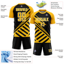 Laden Sie das Bild in den Galerie-Viewer, Custom Black Gold-White Lines Sublimation Soccer Uniform Jersey