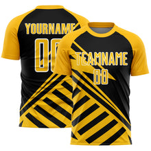 Laden Sie das Bild in den Galerie-Viewer, Custom Black Gold-White Lines Sublimation Soccer Uniform Jersey