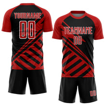 Load image into Gallery viewer, Custom Black Red-White Lines Sublimation Soccer Uniform Jersey