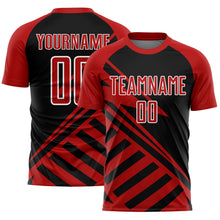 Load image into Gallery viewer, Custom Black Red-White Lines Sublimation Soccer Uniform Jersey