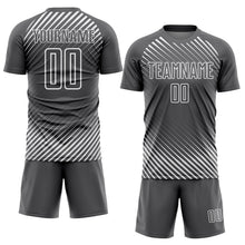 Load image into Gallery viewer, Custom Steel Gray White Diagonal Lines Sublimation Soccer Uniform Jersey