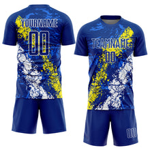 Load image into Gallery viewer, Custom Royal Light Yellow-White Dripping Splatter Art Sublimation Soccer Uniform Jersey