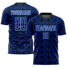 Загрузить изображение в средство просмотра галереи, Custom Thunder Blue Black-White Geometric Shapes Sublimation Soccer Uniform Jersey