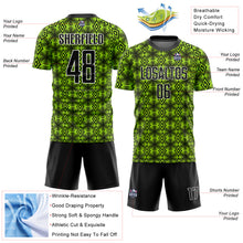 Load image into Gallery viewer, Custom Neon Green Black-White Geometric Shapes Sublimation Soccer Uniform Jersey