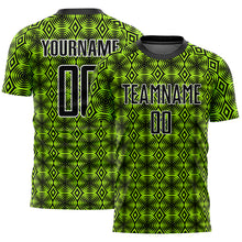Load image into Gallery viewer, Custom Neon Green Black-White Geometric Shapes Sublimation Soccer Uniform Jersey