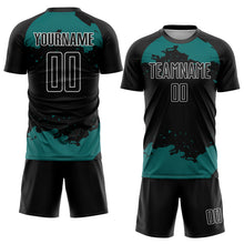 Laden Sie das Bild in den Galerie-Viewer, Custom Black Teal-White Abstract Fragment Art Sublimation Soccer Uniform Jersey
