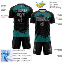 Laden Sie das Bild in den Galerie-Viewer, Custom Black Teal-White Abstract Fragment Art Sublimation Soccer Uniform Jersey