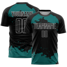 Laden Sie das Bild in den Galerie-Viewer, Custom Black Teal-White Abstract Fragment Art Sublimation Soccer Uniform Jersey