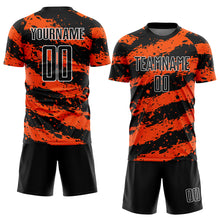 Load image into Gallery viewer, Custom Black Orange-White Splash Sublimation Soccer Uniform Jersey