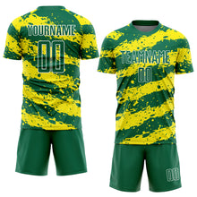 Load image into Gallery viewer, Custom Kelly Green Light Yellow-White Splash Sublimation Soccer Uniform Jersey
