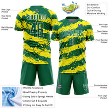 Load image into Gallery viewer, Custom Kelly Green Light Yellow-White Splash Sublimation Soccer Uniform Jersey