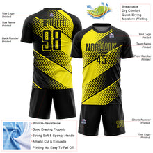 Charger l'image dans la galerie, Custom Black Light Yellow Line Sublimation Soccer Uniform Jersey