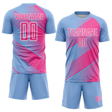 Load image into Gallery viewer, Custom Light Blue Pink-White Line Sublimation Soccer Uniform Jersey