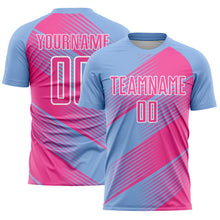 Load image into Gallery viewer, Custom Light Blue Pink-White Line Sublimation Soccer Uniform Jersey