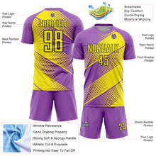 Load image into Gallery viewer, Custom Medium Purple Light Yellow-Black Line Sublimation Soccer Uniform Jersey