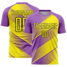 Load image into Gallery viewer, Custom Medium Purple Light Yellow-Black Line Sublimation Soccer Uniform Jersey