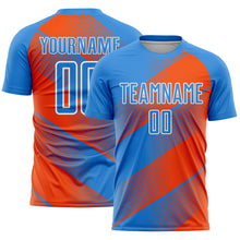Загрузить изображение в средство просмотра галереи, Custom Powder Blue Orange-White Line Sublimation Soccer Uniform Jersey
