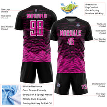 Load image into Gallery viewer, Custom Black Deep Pink-White Line Sublimation Soccer Uniform Jersey