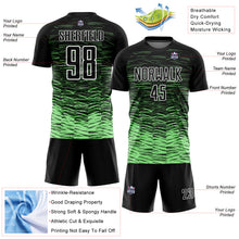 Laden Sie das Bild in den Galerie-Viewer, Custom Black Pea Green-White Line Sublimation Soccer Uniform Jersey