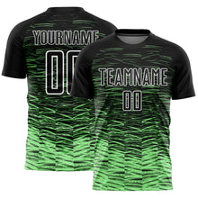 Laden Sie das Bild in den Galerie-Viewer, Custom Black Pea Green-White Line Sublimation Soccer Uniform Jersey