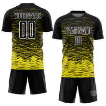 Загрузить изображение в средство просмотра галереи, Custom Black Light Yellow-White Line Sublimation Soccer Uniform Jersey