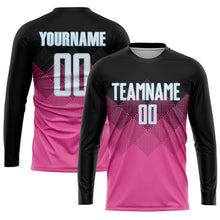 Laden Sie das Bild in den Galerie-Viewer, Custom Pink Black-Light Blue Gradient Square Shape Sublimation Soccer Uniform Jersey