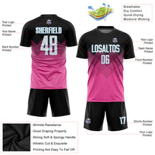 Laden Sie das Bild in den Galerie-Viewer, Custom Pink Black-Light Blue Gradient Square Shape Sublimation Soccer Uniform Jersey